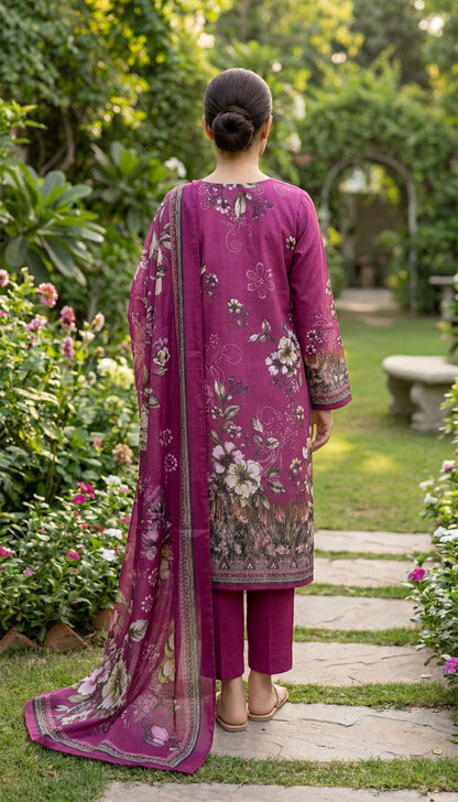 D# 5555 Pink Lawn 3 Pcs Unstitched
