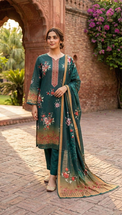 D# 5556 Teal Green Lawn 3 Pcs Unstitched