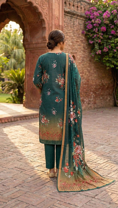 D# 5556 Teal Green Lawn 3 Pcs Unstitched