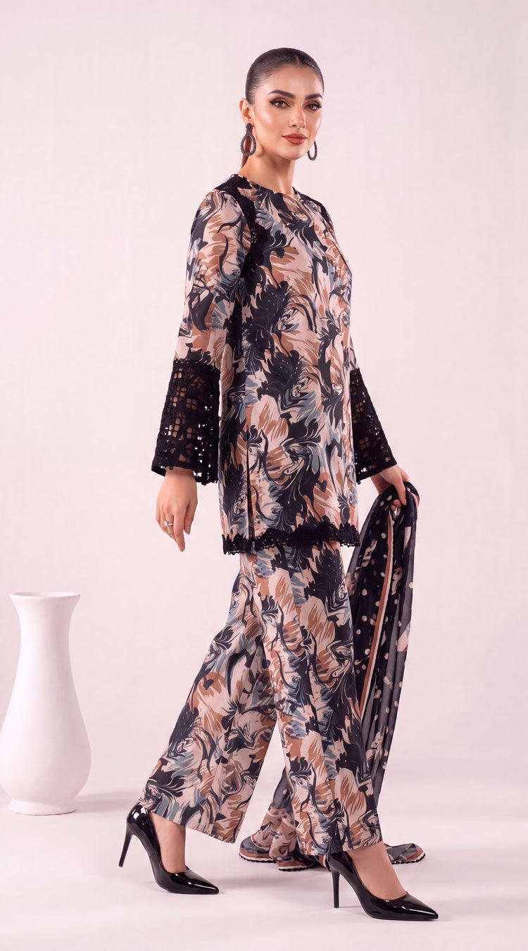 D# 7001 Black Banadora Lawn 3 Pcs Unstitched