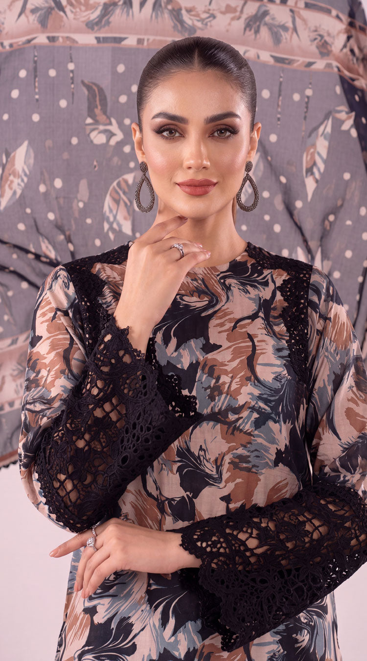 D# 7001 Black Banadora Lawn 3 Pcs Unstitched