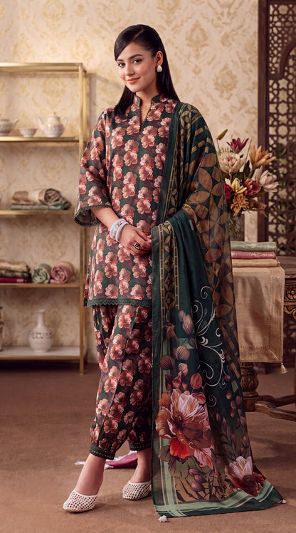 D# 7005 Green Banadora Lawn 3 Pcs Unstitched