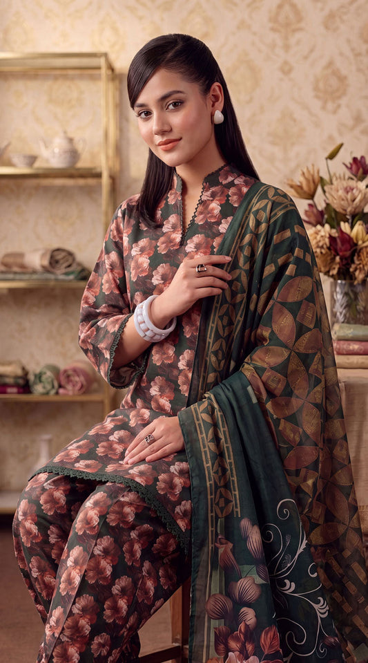 D# 7005 Green Banadora Lawn 3 Pcs Unstitched