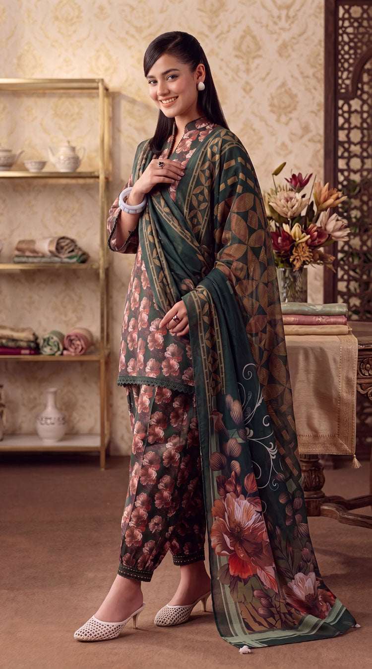D# 7005 Green Banadora Lawn 3 Pcs Unstitched