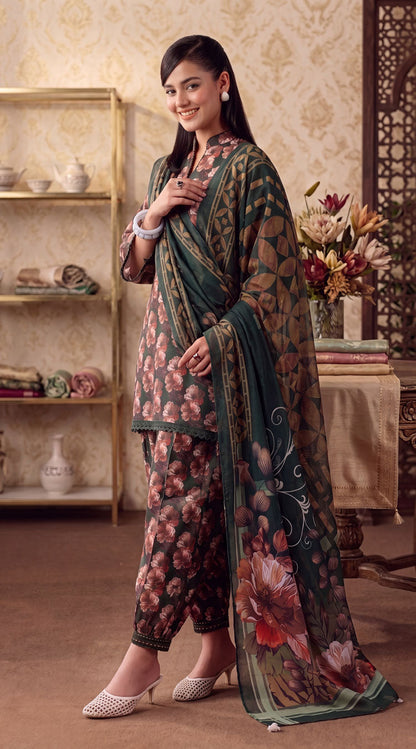 D# 7005 Green Banadora Lawn 3 Pcs Unstitched