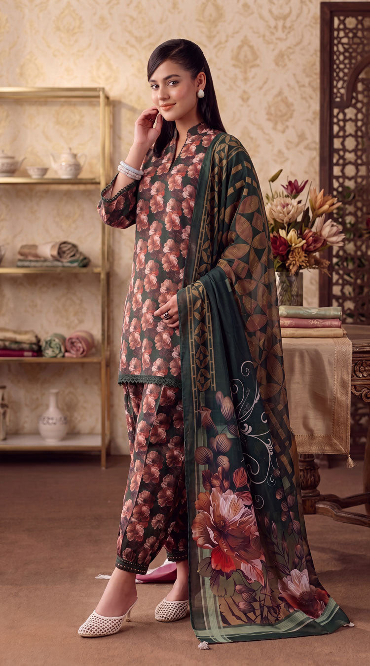 D# 7005 Green Banadora Lawn 3 Pcs Unstitched