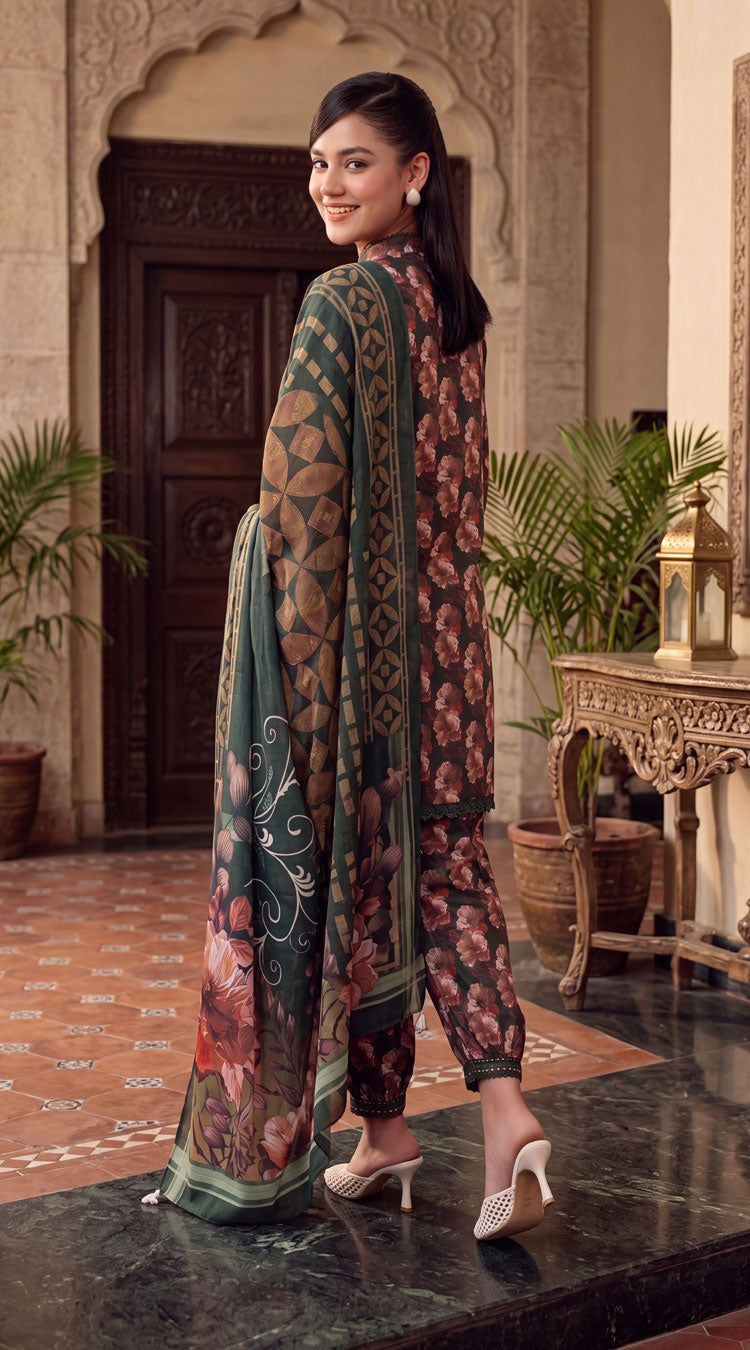 D# 7005 Green Banadora Lawn 3 Pcs Unstitched