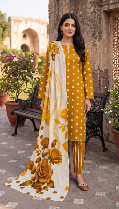 D# 7013 MUSTARD 3 PCS UNSTITCHED