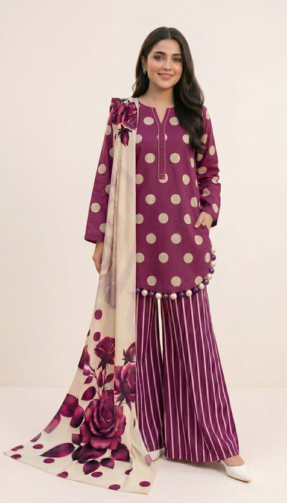 D# 7015 POLKA HOT PINK 3 PCS UNSTITCHED