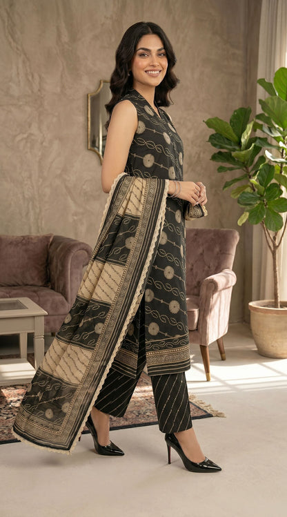 D# 7019 BLACK 3 PCS Unstitched Lawn
