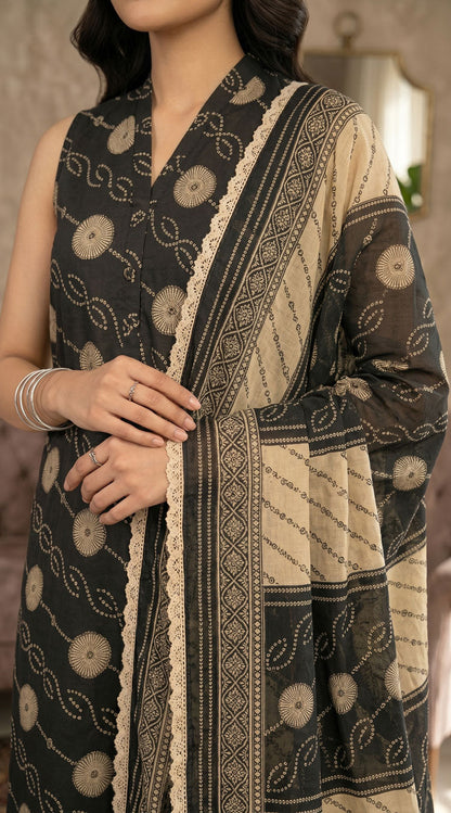D# 7019 BLACK 3 PCS Unstitched Lawn