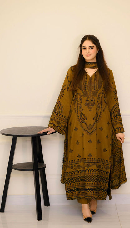 LNF P019 MEHNDI 3 PCS PRINTED UNSTITCHED