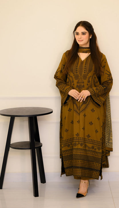 LNF P019 MEHNDI 3 PCS PRINTED UNSTITCHED