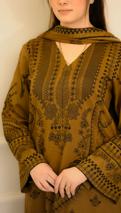 LNF P019 MEHNDI 3 PCS PRINTED UNSTITCHED