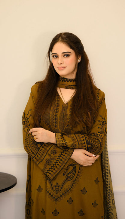 LNF P019 MEHNDI 3 PCS PRINTED UNSTITCHED