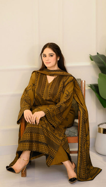 LNF P019 MEHNDI 3 PCS PRINTED UNSTITCHED