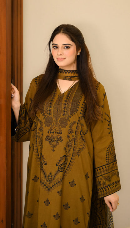 LNF P019 MEHNDI 3 PCS PRINTED UNSTITCHED