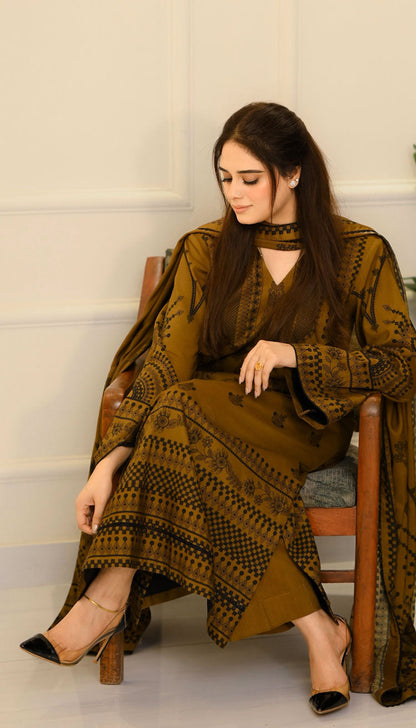 LNF P019 MEHNDI 3 PCS PRINTED UNSTITCHED