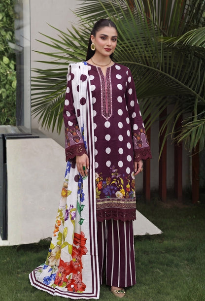 D# 11184 Wine Purple 3 PCS Unstitched Lawn