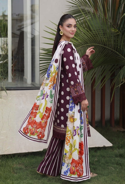 D# 11184 Wine Purple 3 PCS Unstitched Lawn