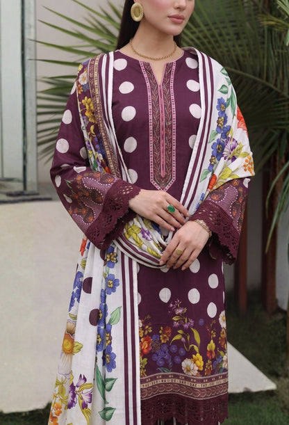 D# 11184 Wine Purple 3 PCS Unstitched Lawn