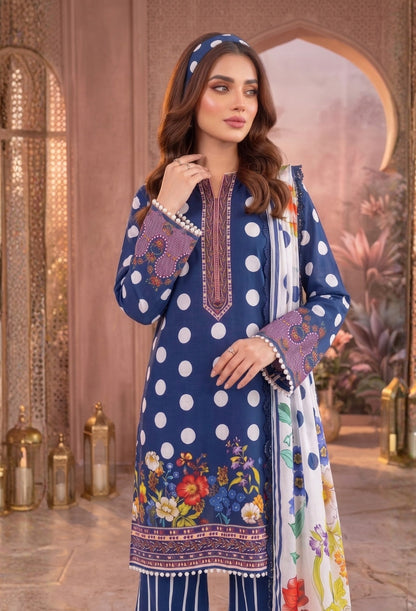D# 11184 Blue 3 PCS Unstitched Lawn