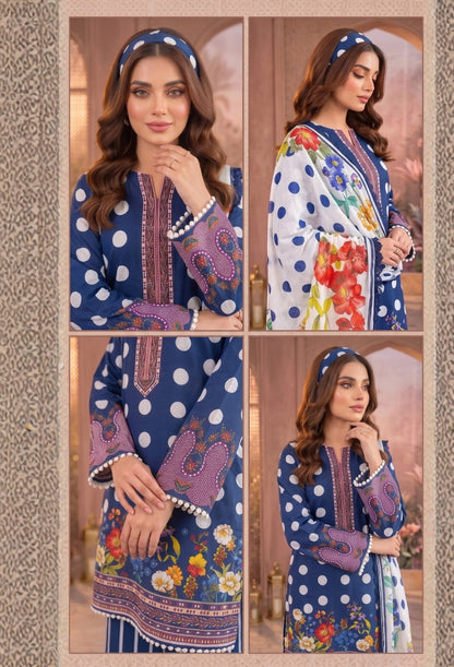 D# 11184 Blue 3 PCS Unstitched Lawn