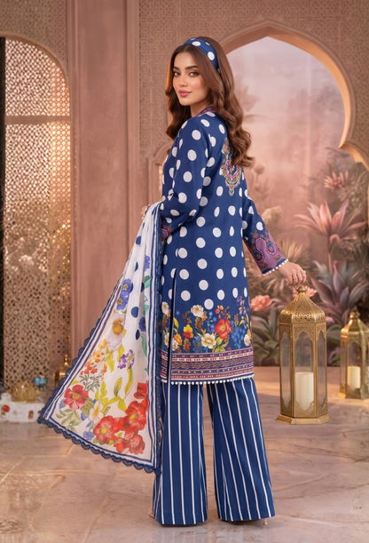 D# 11184 Blue 3 PCS Unstitched Lawn