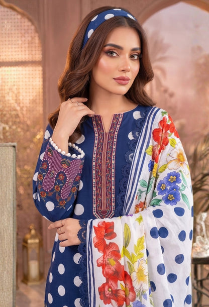 D# 11184 Blue 3 PCS Unstitched Lawn
