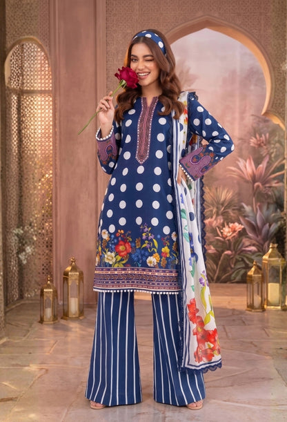 D# 11184 Blue 3 PCS Unstitched Lawn