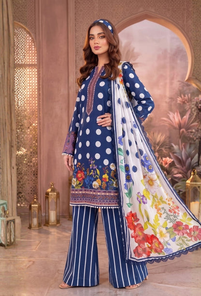 D# 11184 Blue 3 PCS Unstitched Lawn