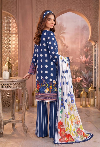 D# 11184 Blue 3 PCS Unstitched Lawn