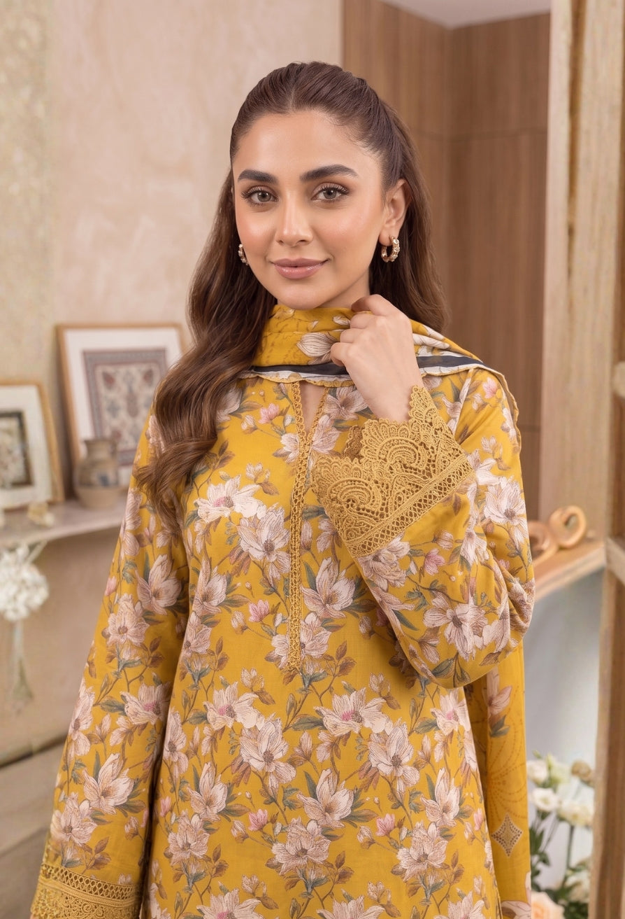 D# 3503 Mustard 3 PCS Unstitched Lawn