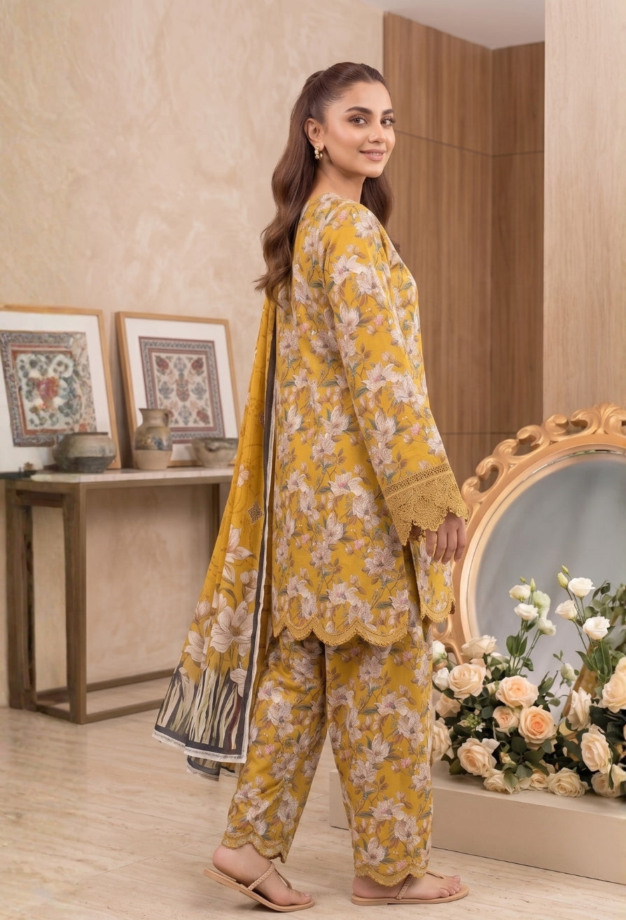 D# 3503 Mustard 3 PCS Unstitched Lawn