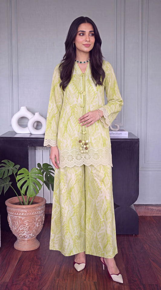 Des # 682-D-37, Lime 2 Pcs Unstitched Lawn