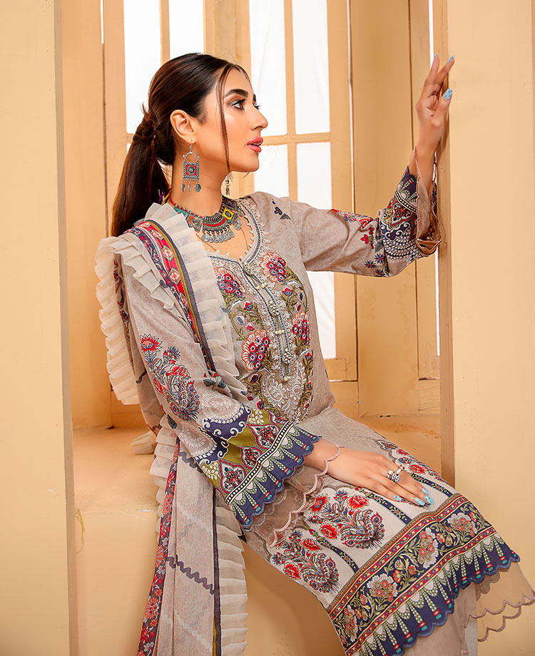 D# 01-TAN Embroidered Premium Digital Lawn 2022