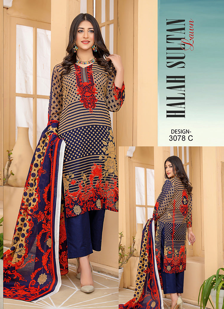 Halah Sultan Classic Lawn vol3 3078-c-2022