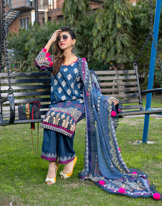 D# 04-BLUE Embroidered Premium Digital Lawn 2022
