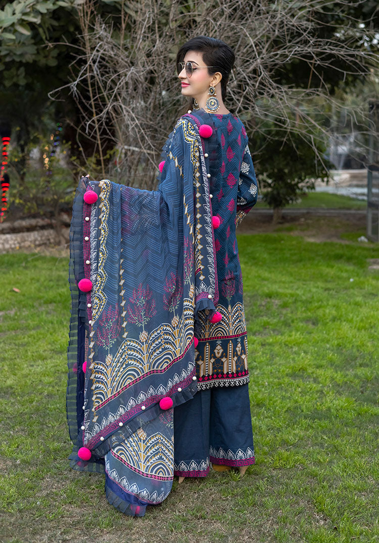 D# 04-BLUE Embroidered Premium Digital Lawn 2022