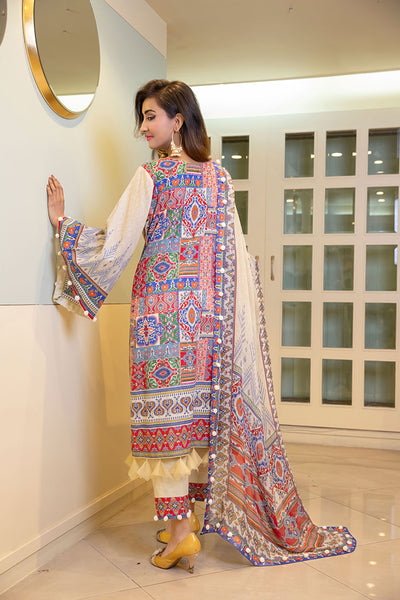 D# 05-CREAM Embroidered Premium Digital Lawn 2022