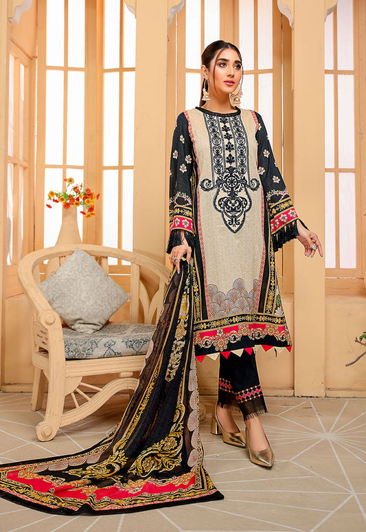 D# 08-BLACK Embroidered Premium Digital Lawn 2022