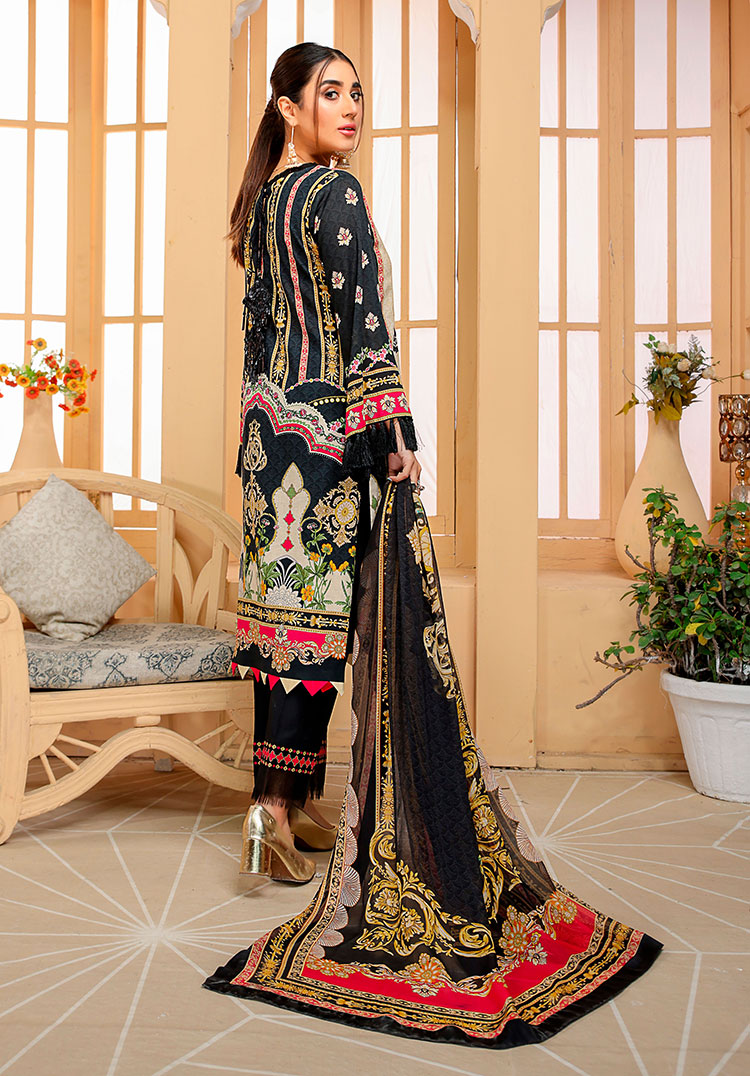 D# 08-BLACK Embroidered Premium Digital Lawn 2022